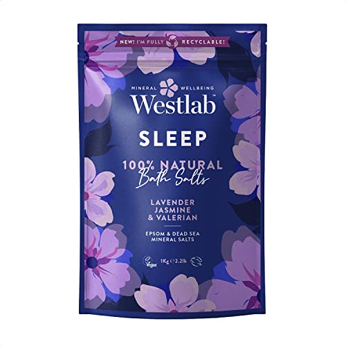 Westlab Sleep Sels de bain à la lavande et au jasmin - Sels d’Epsom et de la Mer Morte - 1 kg - Natural Sleep