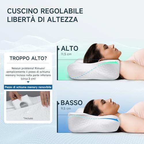 Zibroges Cuscino in Memory Foam, Cuscino Letto Confortevole per il Collo, Ideale per Chi Dorme di Fianco, sulla Schiena o sulla Pancia, Federa Lavabile, 61x41x11,5cm - Natural Sleep