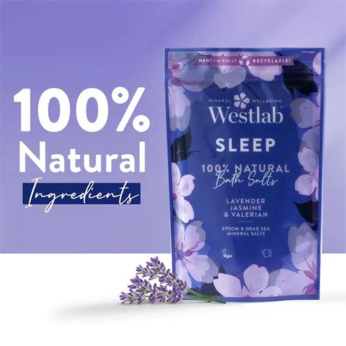 Westlab Sleep Sels de bain à la lavande et au jasmin - Sels d’Epsom et de la Mer Morte - 1 kg - Natural Sleep