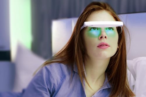 DAYVIA Lunettes de Luminothérapie LED SUNACTIV, Simulation de la Lumière du Jour, 3 Niveaux d'Intensité Ajustables, Timer Intégré, Blanc et Gris, Agréement CE Médical et Fabrication Française - Natural Sleep