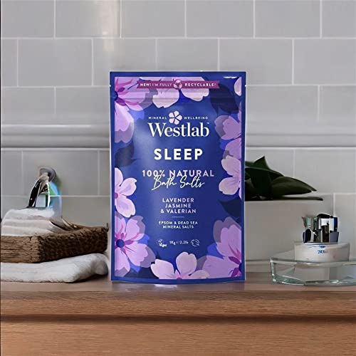 Westlab Sleep Sels de bain à la lavande et au jasmin - Sels d’Epsom et de la Mer Morte - 1 kg - Natural Sleep