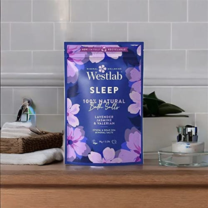 Westlab Sleep Sels de bain à la lavande et au jasmin - Sels d’Epsom et de la Mer Morte - 1 kg - Natural Sleep