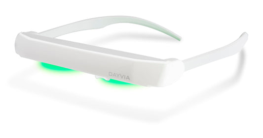 DAYVIA Lunettes de Luminothérapie LED SUNACTIV, Simulation de la Lumière du Jour, 3 Niveaux d'Intensité Ajustables, Timer Intégré, Blanc et Gris, Agréement CE Médical et Fabrication Française - Natural Sleep