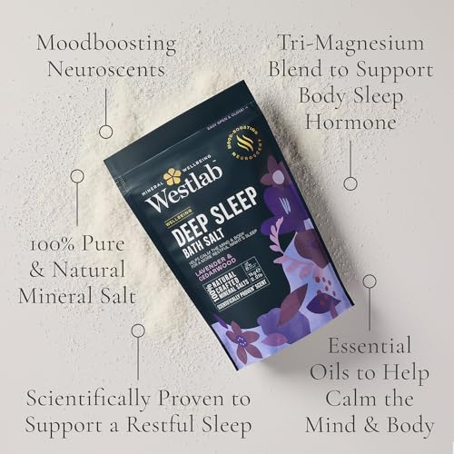 Westlab Magnesium Deep Sleep Bath Salts 1kg - Scientifically-Proven to Help Mind & Body Reach Harmony. Mood-Boosting Neuroscent. 100% Natural Organic Lavender & Cedarwood. - Natural Sleep