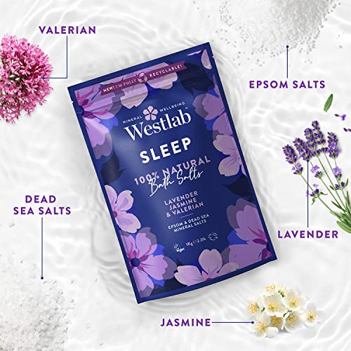 Westlab Sleep Sels de bain à la lavande et au jasmin - Sels d’Epsom et de la Mer Morte - 1 kg - Natural Sleep