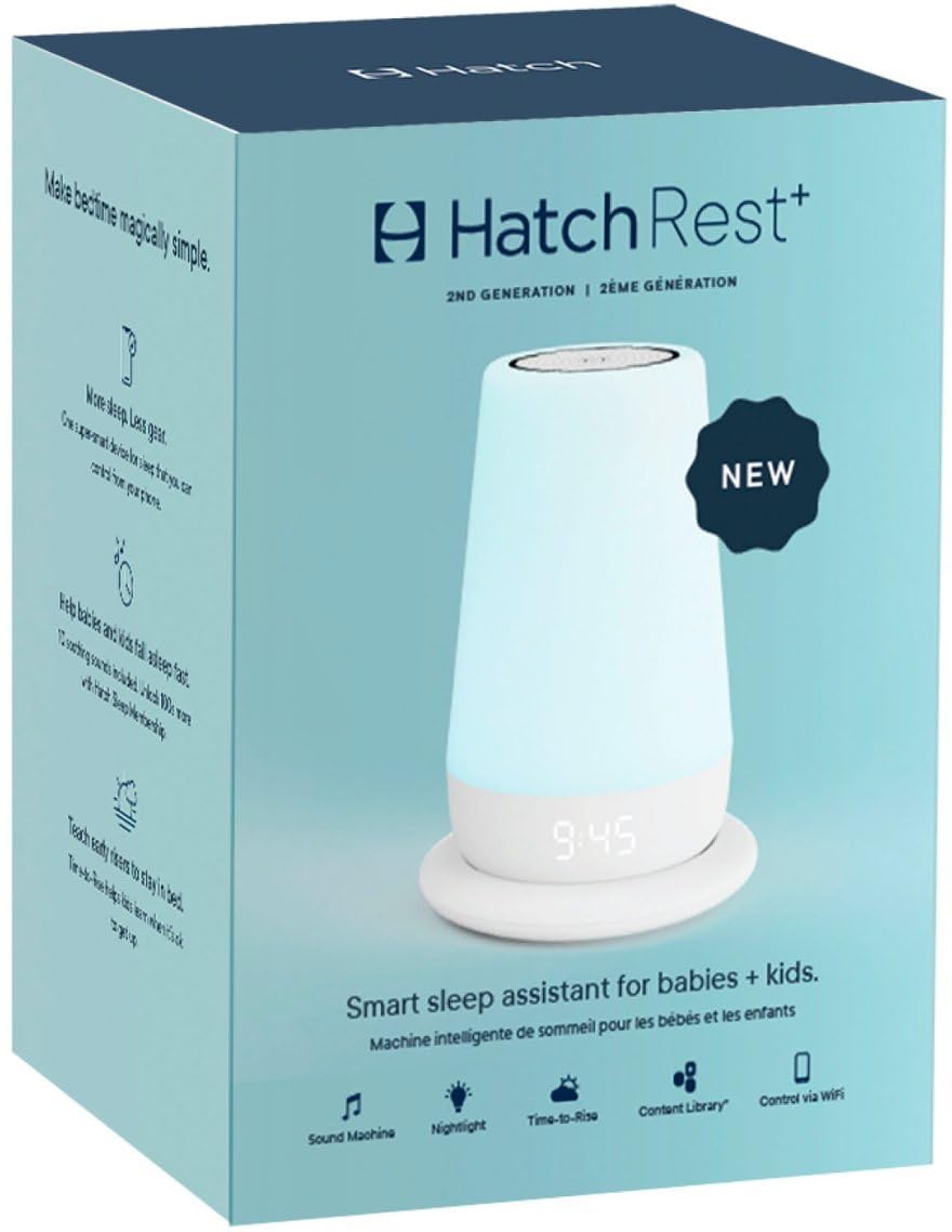 Hatch Rest+ Baby & Kids Sound Machine | 2nd Gen | Child’s Night Light, Alarm Clock, Toddler Sleep Trainer, Time-to-Rise, White Noise, Bedtime Stories, Portable, Backup Battery (with Charging Base) - Natural Sleep