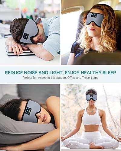 MUSICOZY Bluetooth Sleep Mask,Upgraded 3D Sleep Headphones Eye Mask with Headphones for Men & Women,Wireless Music Sleep Mask Sleeping Headphones for Travel/Nap/Yoga/Meditation/Night (Grey) - Natural Sleep