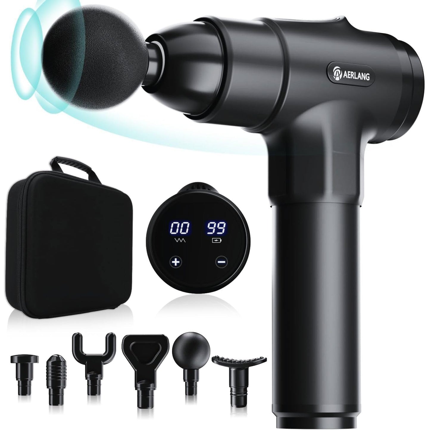 AERLANG Pistolet de Massage Musculaire,masseurs électriques portables de Massage Masseur de Muscle pistolet masseur Six têtes réglables différentes – Option 20 vitesses - NaturalSleep.shop