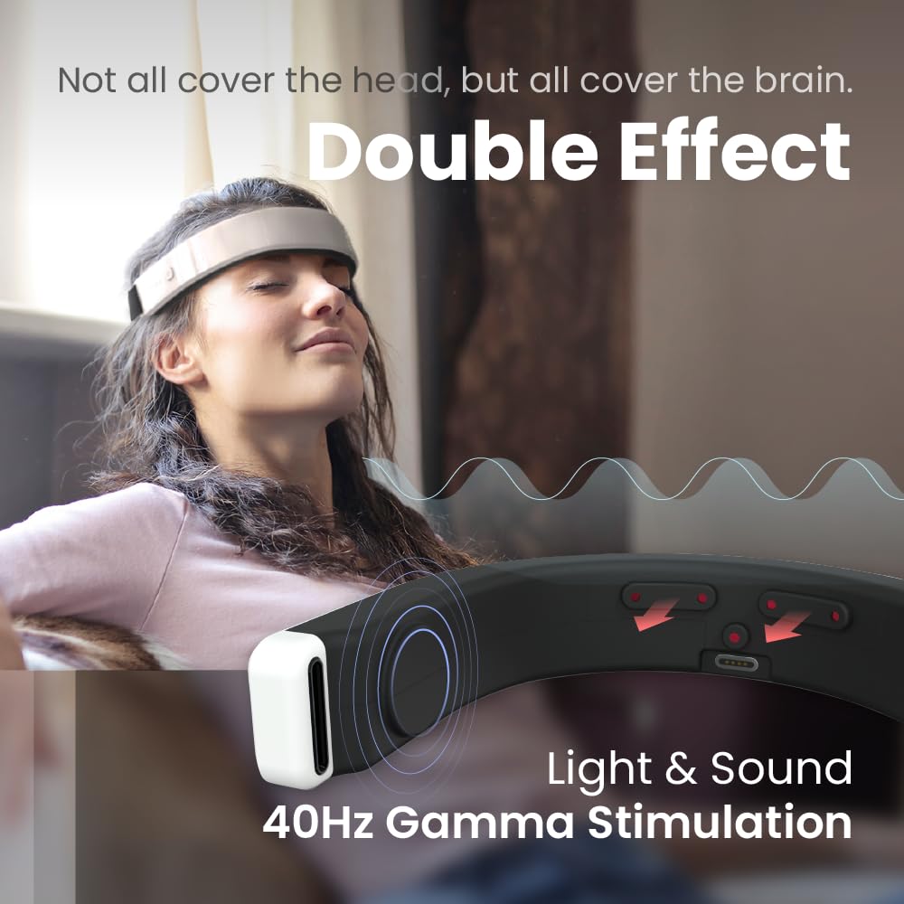 Brain spa, Insomnia Relief Device, Brain Care Headset, 40Hz Gamma Wave Stimulation of Near-Infrared & Bone Conduction, Improve Sleep, Enhance Concentration, Mental Relief and Relieve Stress - Natural Sleep