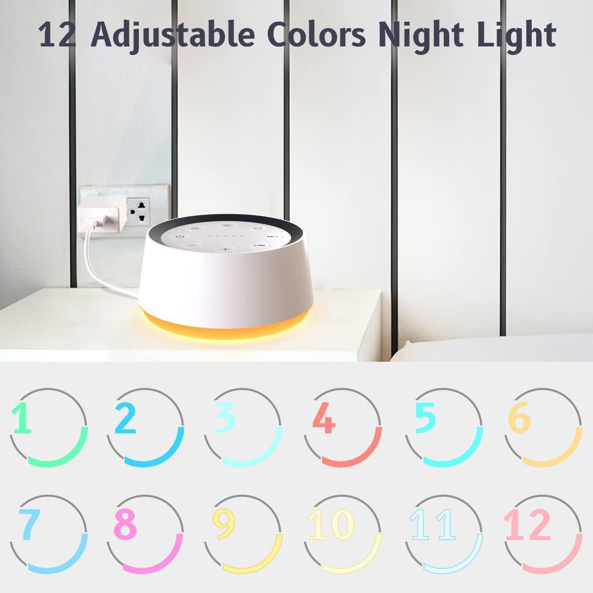 White Noise Machine Brown Noise Machine with 30 Soothing Sounds 12 Colors Night Light Sound Machine for Adults Baby Kids Sleep Machines Memory Function 36 Volume Levels 5 Timers for Home Office Travel - Natural Sleep