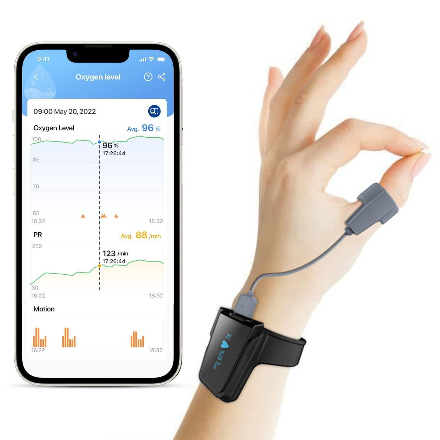 Pulse Oximeter Approved UK, Blood Oxygen Monitor Finger and Wrist with Bluetooth, Wearable Sleep Monitor with Free APP&PC Report - Natural Sleep