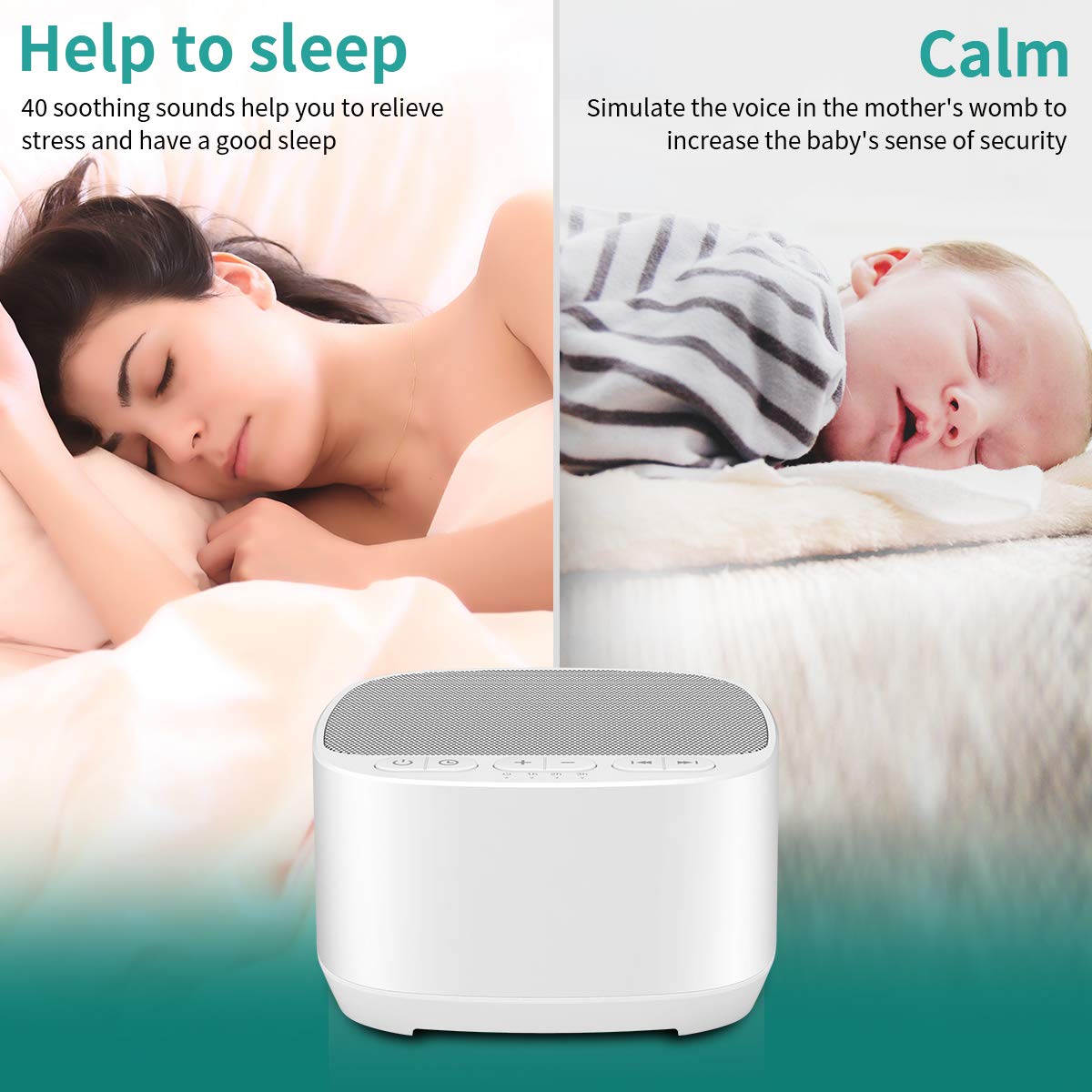 Magicteam Sleep Sound White Noise Machine with 40 Natural Soothing Sounds and Memory Function 32 Levels of Volume Sleep Timer Sound Therapy for Baby Kids Adults with Adapter - Natural Sleep