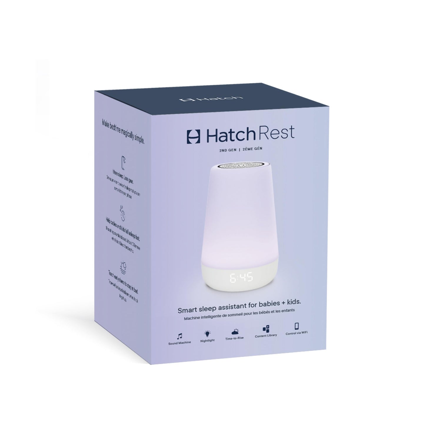 Hatch Rest Machine sonore pour bébé, veilleuse | 2e génération | Essentiel de la liste de naissance, entraîneur de sommeil, générateur de routine, réveil à temps de hausse, sucette sonore blanche, - Natural Sleep