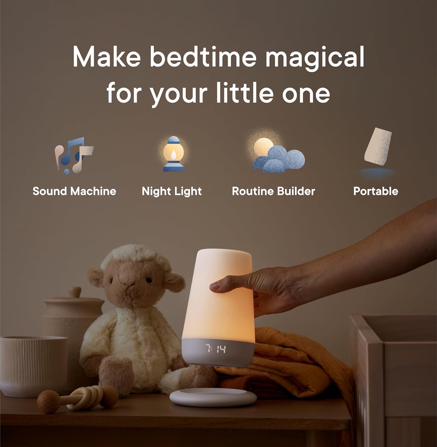 Hatch Rest+ Baby & Kids Sound Machine | 2nd Gen | Child’s Night Light, Alarm Clock, Toddler Sleep Trainer, Time-to-Rise, White Noise, Bedtime Stories, Portable, Backup Battery (with Charging Base) - Natural Sleep