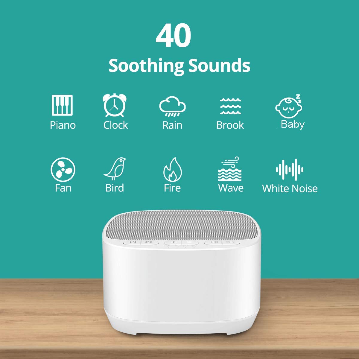 Magicteam Sleep Sound White Noise Machine with 40 Natural Soothing Sounds and Memory Function 32 Levels of Volume Sleep Timer Sound Therapy for Baby Kids Adults with Adapter - Natural Sleep