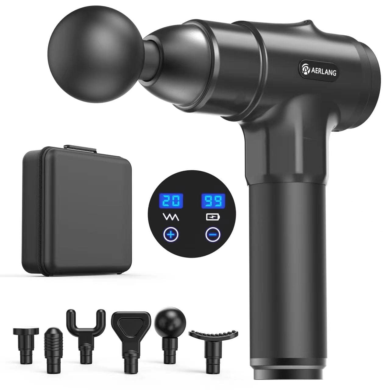 AERLANG Pistolet de Massage Musculaire,masseurs électriques portables de Massage Masseur de Muscle pistolet masseur Six têtes réglables différentes – Option 20 vitesses - NaturalSleep.shop