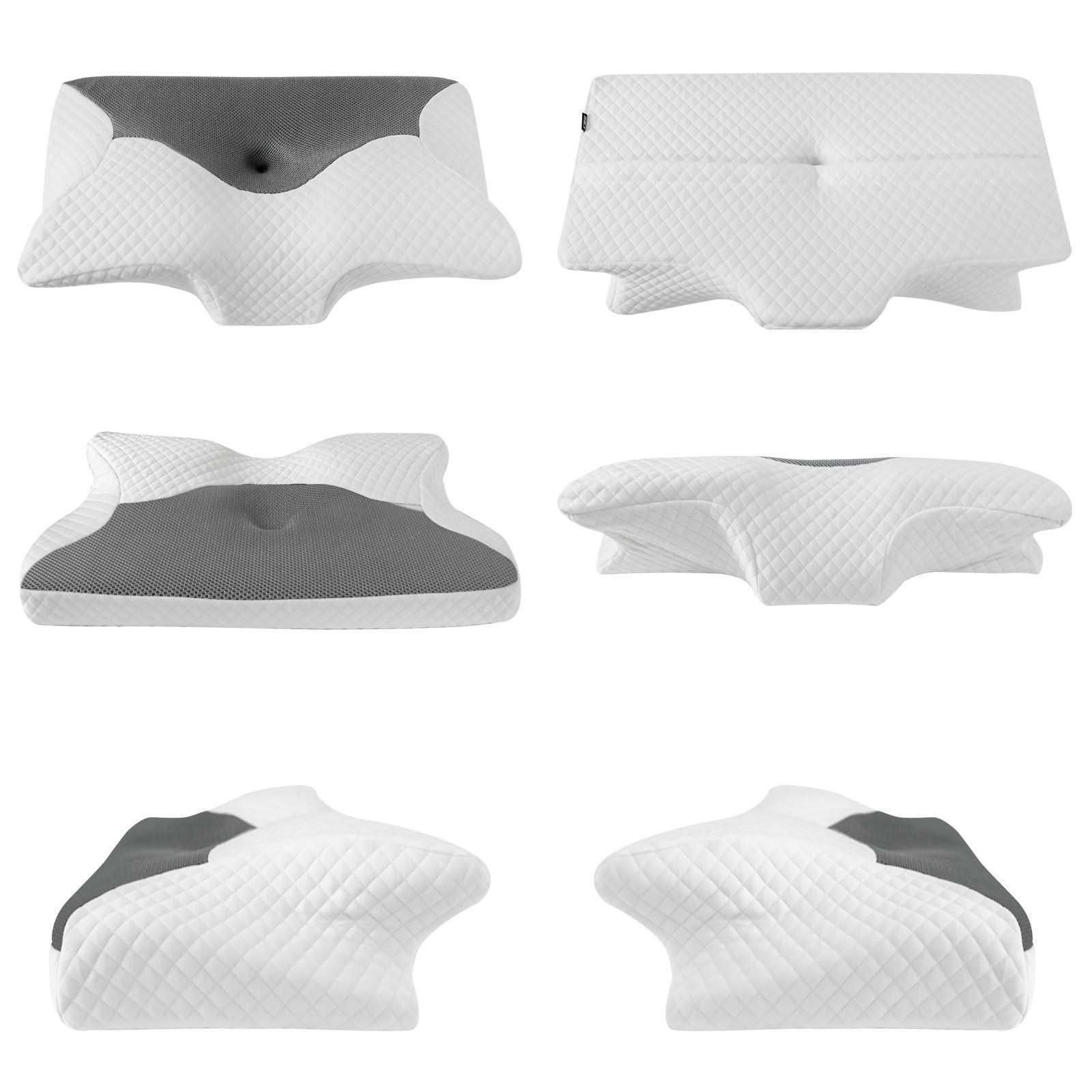 HOMCA Almohada Cervical de Espuma Viscoelastica, Almohada Ortopedica para Soporte de Cuello, Almohadas Ergonómico para Dormir de Lado y Boca Arriba, Gris - Natural Sleep