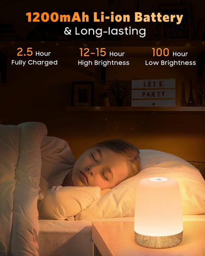 FOMYHEARD Petite lampe de table sans fil, lampe de chevet LED tactile à intensité variable avec lumière chaude et 256 couleurs RVB changeantes, lampe rechargeable à batterie, lumière d'allaitement à - Natural Sleep