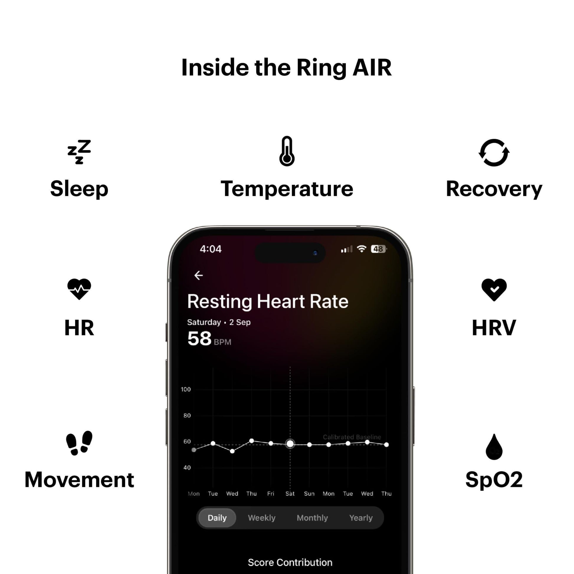 ULTRAHUMAN Ring AIR - Pas d'abonnement à l'application - Smart Ring - Taille d'abord avec kit de dimensionnement - Moniteur de Sommeil, entraînements, FC, HRV - Batterie jusqu'à 6 Jours (Taille 12) - Natural Sleep