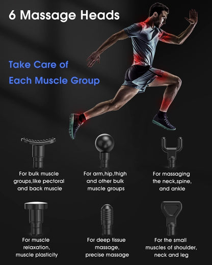 AERLANG Pistolet de Massage Musculaire,masseurs électriques portables de Massage Masseur de Muscle pistolet masseur Six têtes réglables différentes – Option 20 vitesses - NaturalSleep.shop