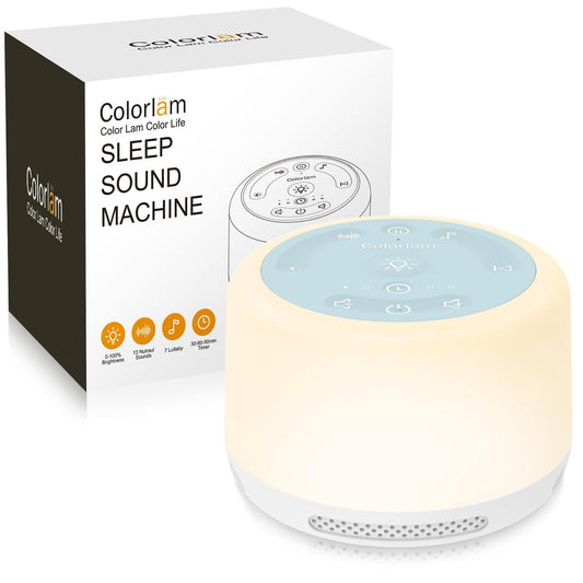 Colorlam Máquina de Ruido Blanco Función de Audio Inalámbrico Máquina de Sonido para Dormir 20 Tipos de Sonidos 1200 mAh con Pegatinas de Bricolaje Ruido Blanco para Bebé, Niño o Adulto - Natural Sleep