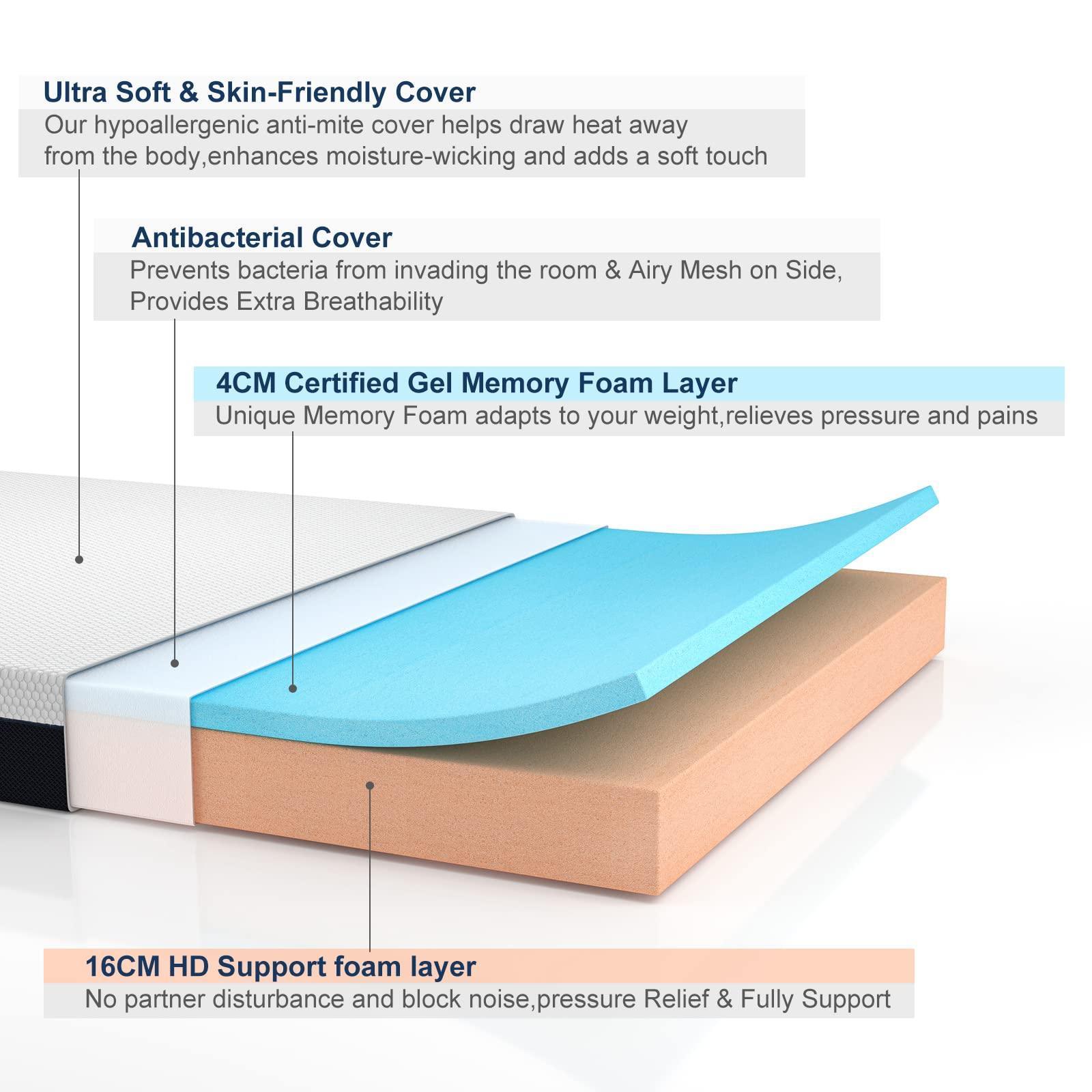 Molblly Double Mattress 8 INCH Memory Foam Mattress Breathable Mattress Medium Firm with Soft Fabric Fire Resistant Barrier Skin friendly Durable 4f6 Double bed Mattress 135x190x20cm - Natural Sleep