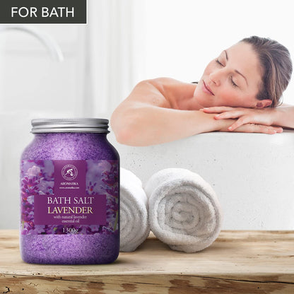 Sel de Bain Lavande 1300g - Sel de Mer avec Huile de Lavande Essentielle 100% Naturel - Bon Sommeil - Soulagement du Stress - Beauté - Bain - Soin du Corps - Aromathérapie - Natural Sleep