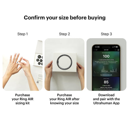 ULTRAHUMAN Ring AIR - Pas d'abonnement à l'application - Smart Ring - Taille d'abord avec kit de dimensionnement - Moniteur de Sommeil, entraînements, FC, HRV - Batterie jusqu'à 6 Jours (Taille 12) - Natural Sleep