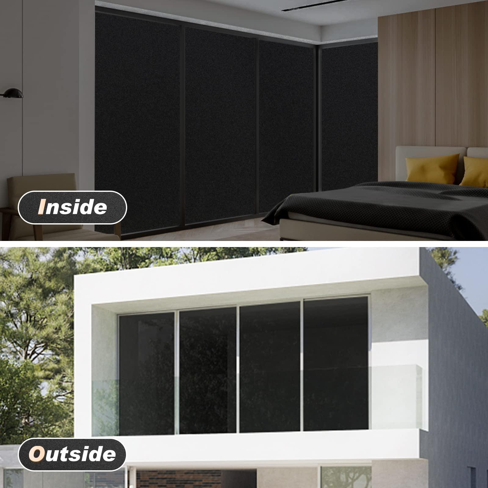 rabbitgoo Blackout Window Film, Black Out Window Film Privacy Day and Night, Blackout Window Cover Window Blackout Film for Glass Windows, Light Blocking UV Protection Dark Black 44.5x200 cm - Natural Sleep