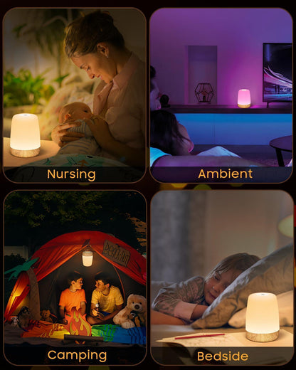 FOMYHEARD Petite lampe de table sans fil, lampe de chevet LED tactile à intensité variable avec lumière chaude et 256 couleurs RVB changeantes, lampe rechargeable à batterie, lumière d'allaitement à - Natural Sleep