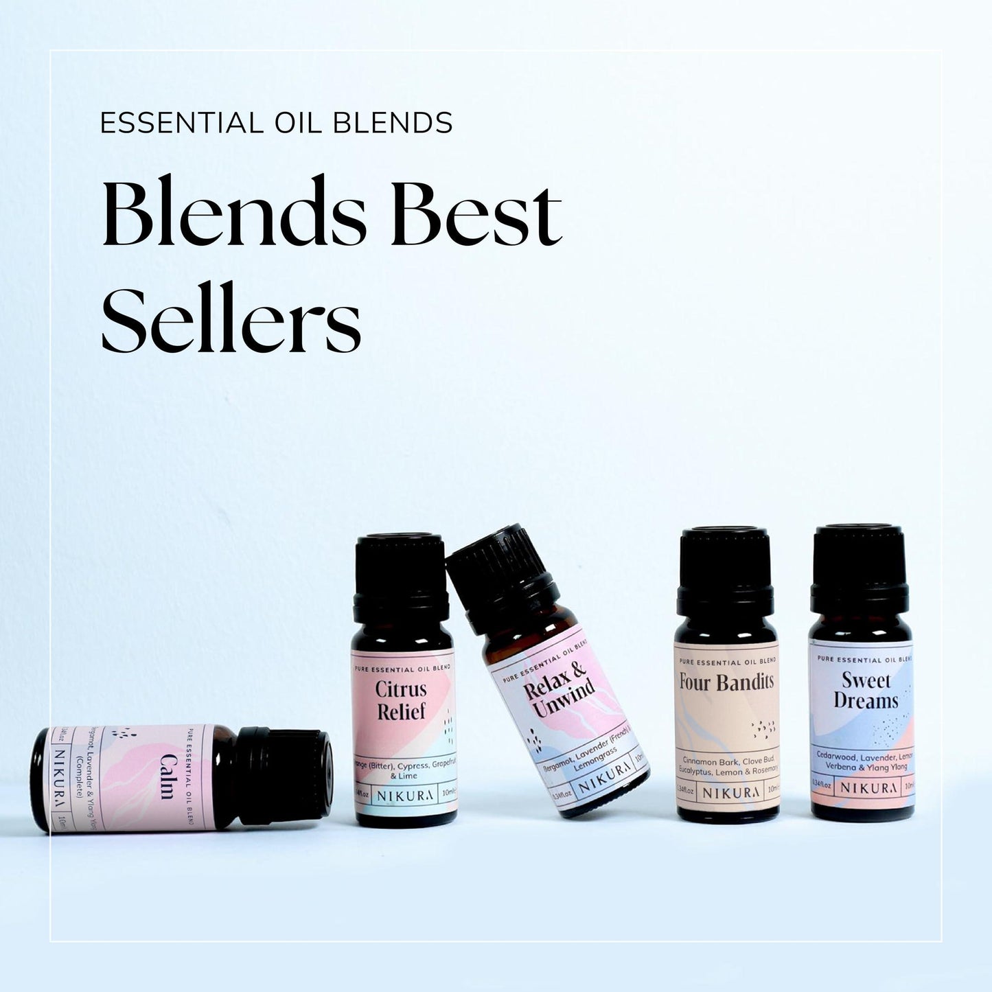 Nikura Essential Oils Blends Gift Set | Calming Essential Oils for Diffusers for Home, Sleep, Wax Melts | Relaxing Aromatherapy Oils Set | UK Made & Vegan - Natural Sleep