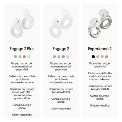 Loop Engage 2 Plus Tappi orecchie – Sollievo dai rumori della quotidianità e suono della voce nitido per eventi sociali, conversazioni, genitori e iperacusia – Riduzione del rumore da 16 dB + Mute - Natural Sleep