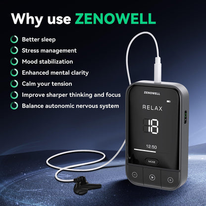 ZENOWELL Auricular Vagus Nerve Stimulator, Sleep Better, Restore Calm, Stress Management and Recover, Patented Vagus Nerve Wearable Device, Relaxation Device, Enjoy Long-Term Sleep Improvement - Natural Sleep