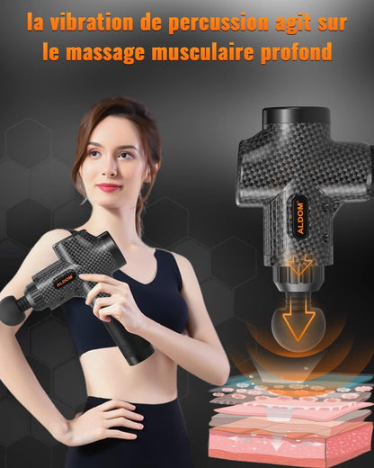 Pistolet de Massage Musculaire ALDOM Appareil de Massage Masseur de Muscle Profonds avec 30 Niveaux Réglables, 6 Têtes de Massage et l'Écran LCD Pour Soulager Douleurs et Raideurs Musculaires - Natural Sleep