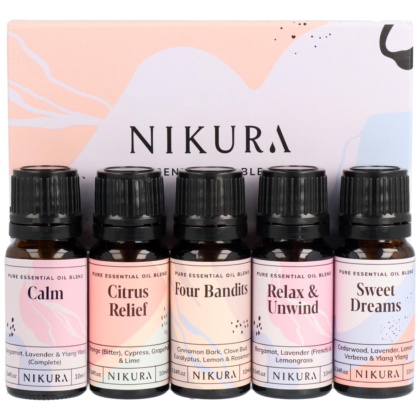 Nikura Essential Oils Blends Gift Set | Calming Essential Oils for Diffusers for Home, Sleep, Wax Melts | Relaxing Aromatherapy Oils Set | UK Made & Vegan - Natural Sleep