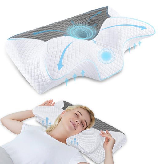 HOMCA Almohada Cervical de Espuma Viscoelastica, Almohada Ortopedica para Soporte de Cuello, Almohadas Ergonómico para Dormir de Lado y Boca Arriba, Gris - Natural Sleep