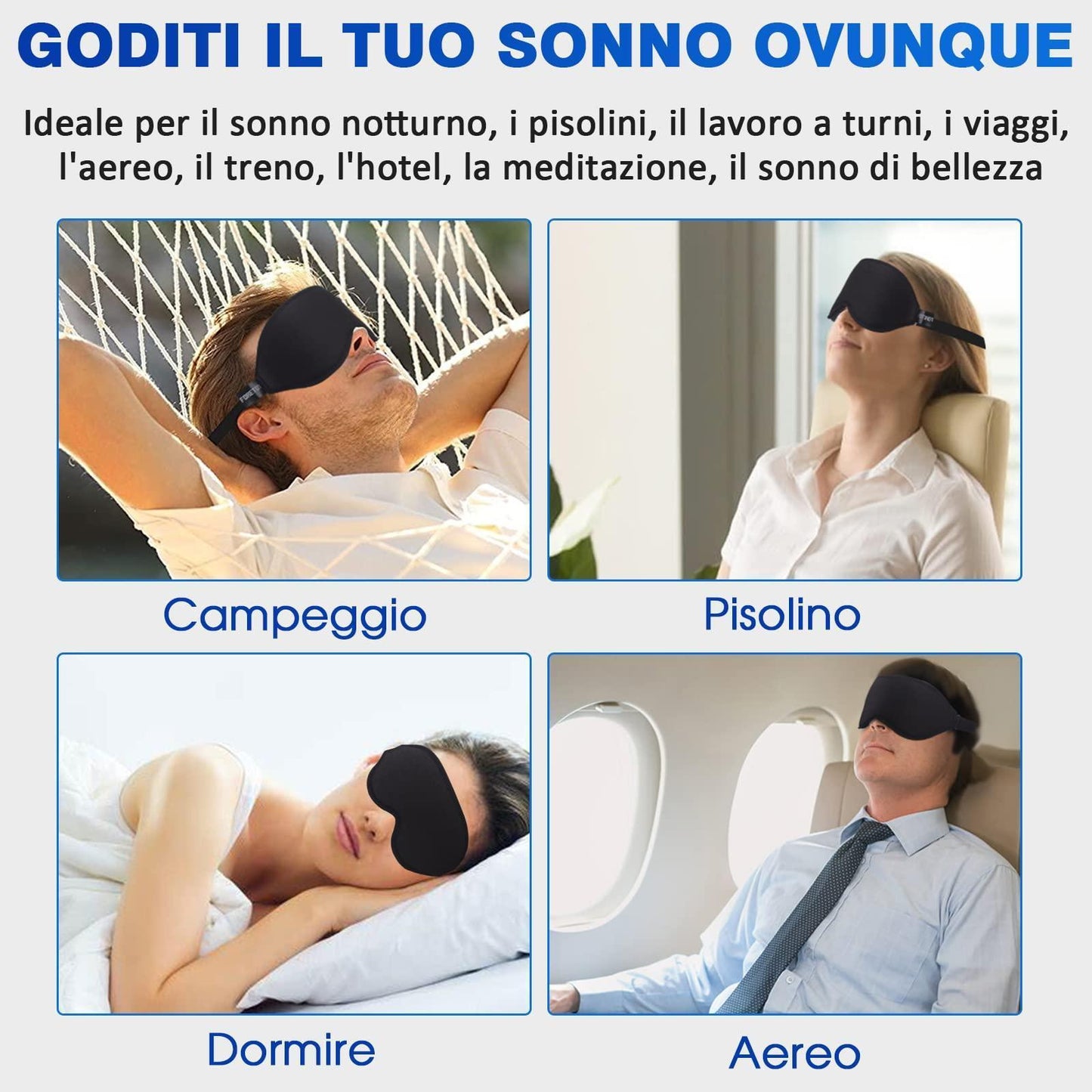 Mascherina per Dormire, Mascherina Occhi per Dormire per Donna Uomo, Sleep Mask, Mascherina Sonno 100% Bloccare la Luci, Viaggio, Lavoro a Turni - Natural Sleep