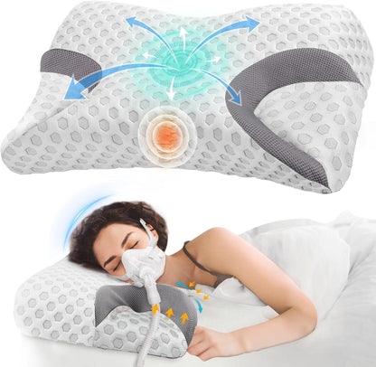 CPAP Memory Foam Pillow for Side Sleeper - Sleep Apnea Pillow for Sleeping - CPAP Nasal Pillows Suit for All CPAP Masks User - Orthopedic Neck Support Pillow Relief Neck Pain for Side Back Sleepers - Natural Sleep