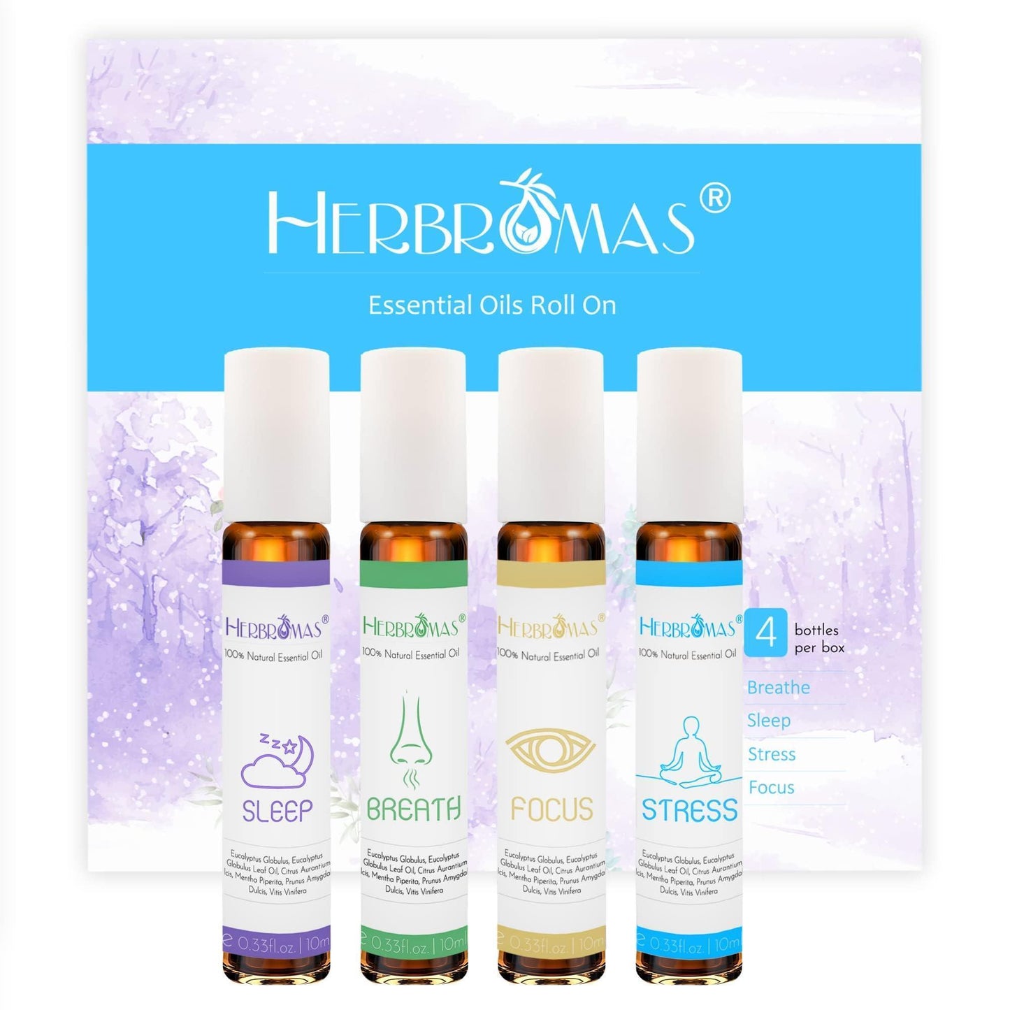 Herbromas - Ensemble D'huiles Essentielles Aromatiques, Prêt à L'emploi, Mélange Pré - séchées Pour Les Soins de la Peau, Pour Usage Domestique, Cadeau de Parfum Relaxant Pour Les Femmes, 4x10ml - Natural Sleep