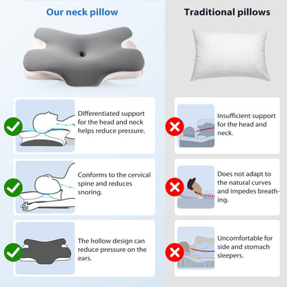 MULISOFT Memory foam pillow, comfortable pillow, supportive neck pillow, ergonomic side sleeper pillow (GREY) - Natural Sleep