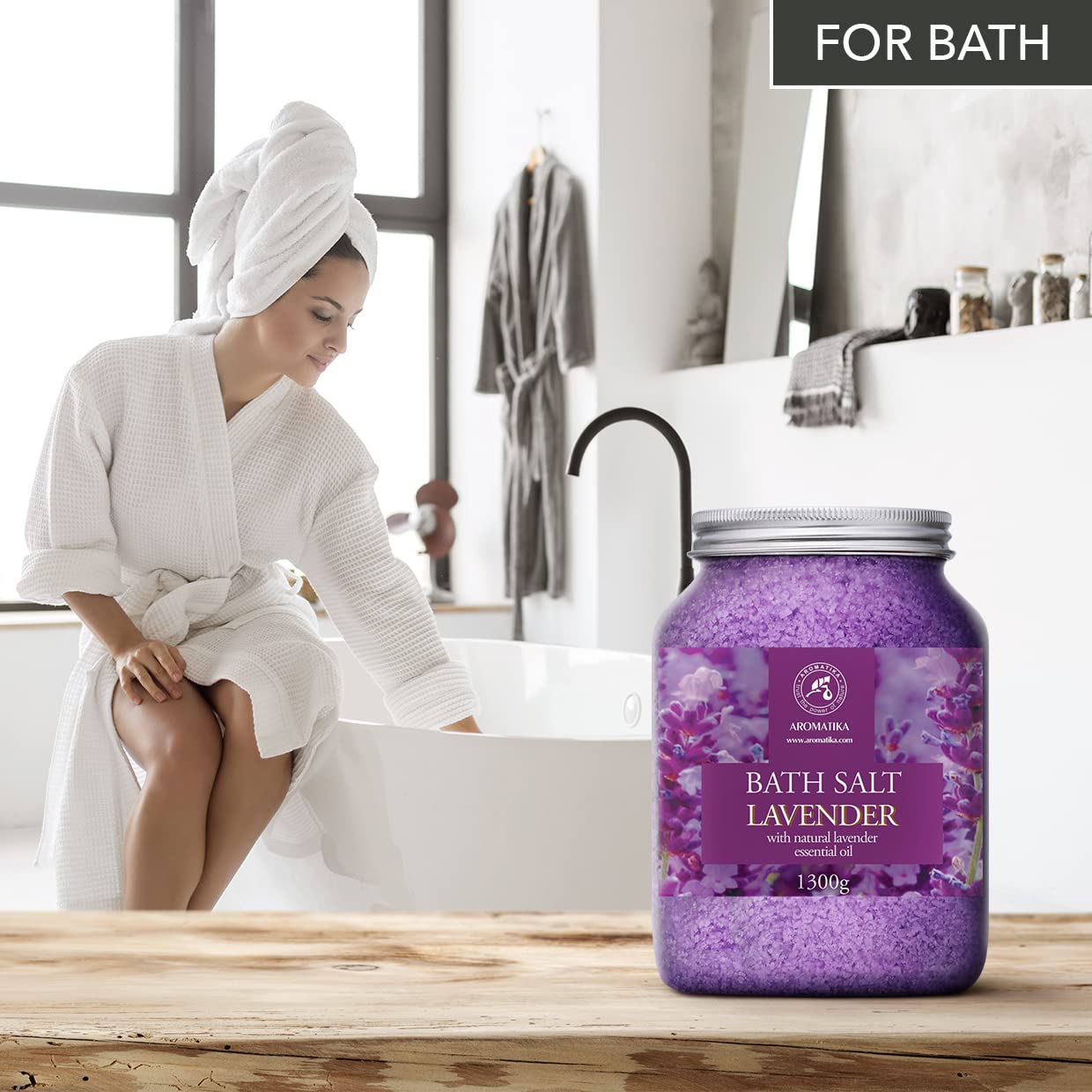 Sel de Bain Lavande 1300g - Sel de Mer avec Huile de Lavande Essentielle 100% Naturel - Bon Sommeil - Soulagement du Stress - Beauté - Bain - Soin du Corps - Aromathérapie - Natural Sleep