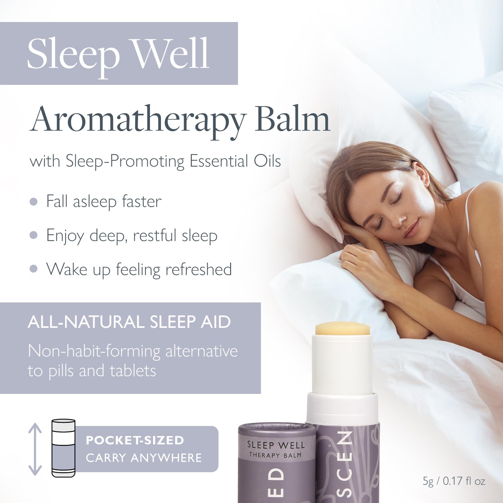 Scentered Aromatherapy Balm Stick, Sleep Well - Sleep Aid for Restful Sleep - 100% Natural Essential Oils Blend: Lavender, Chamomile, Ylang Ylang - Relaxation Gifts for Women & Men - Natural Sleep