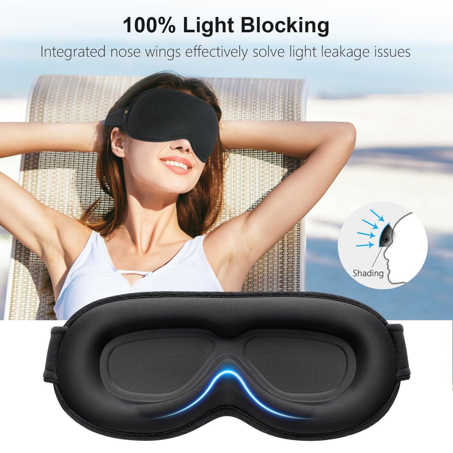 Gritin Antifaz para Dormir para Mujer y Hombre, 100% Anti-Luz Máscara de Dormir Sin Presión Ocular - Diseño Ergonomico 3D para Las Pestañas y Los Movimientos Oculares, Ultrasuave & Cómodo Sleep Mask - Natural Sleep