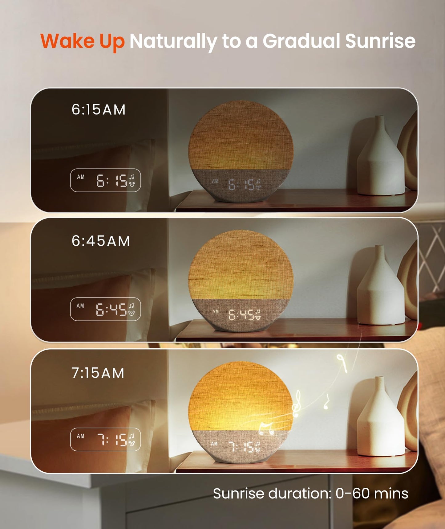 Dreamegg Sunrise 1 - Sunrise Alarm Clock, White Noise Machine with 29 Sounds, Wake Up Light Alarm Clock with 5 Wake up Sounds, 9 Dimmable Night Lights, Snooze, Customizable Sleep Routines for Adults - Natural Sleep