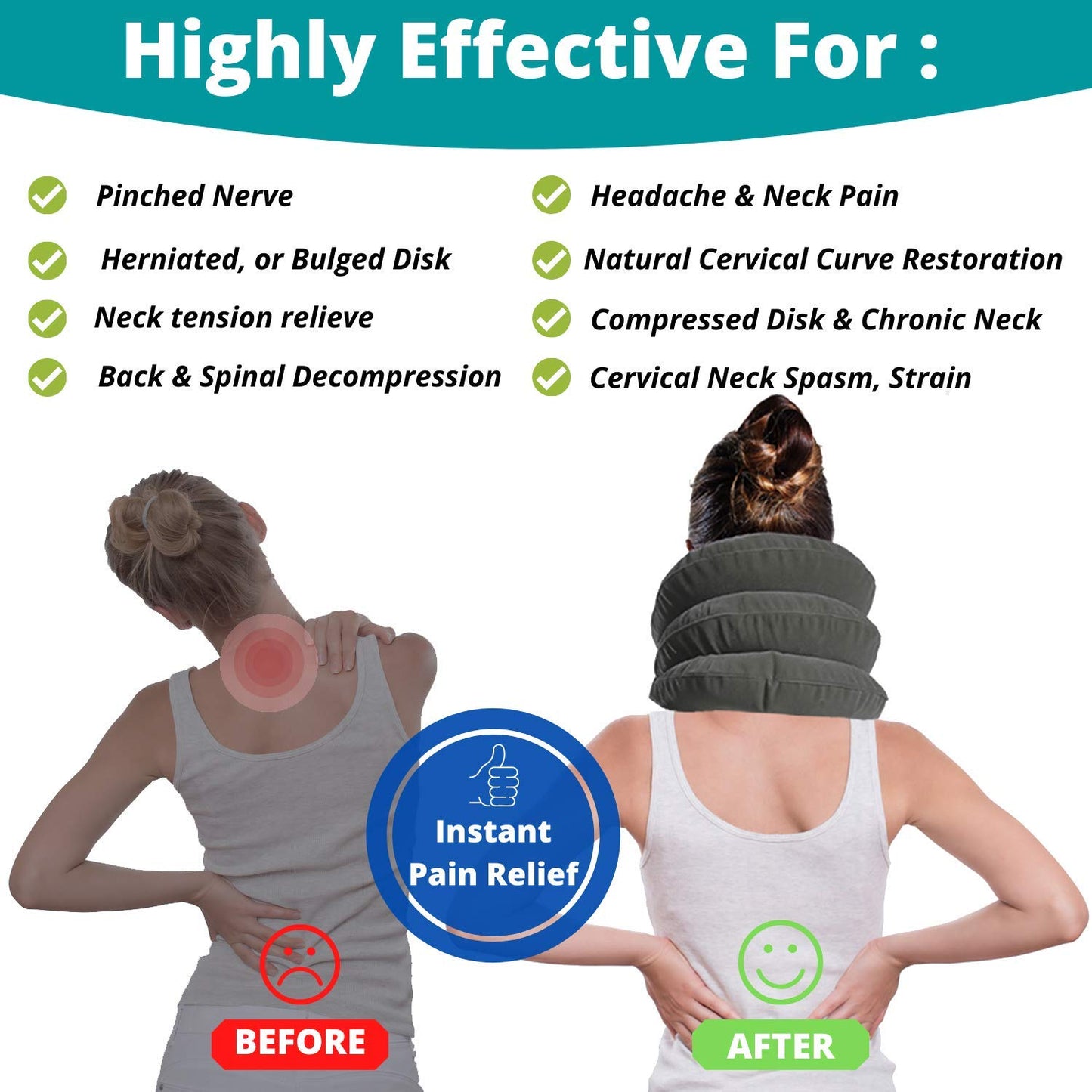 MEDIZED® Cervical Neck Stretcher Traction Device, Neck Support Brace, Inflatable & Adjustable Neck Support Pillow is Ideal for Spine Alignment & Chronic Neck Pain Relief - Natural Sleep