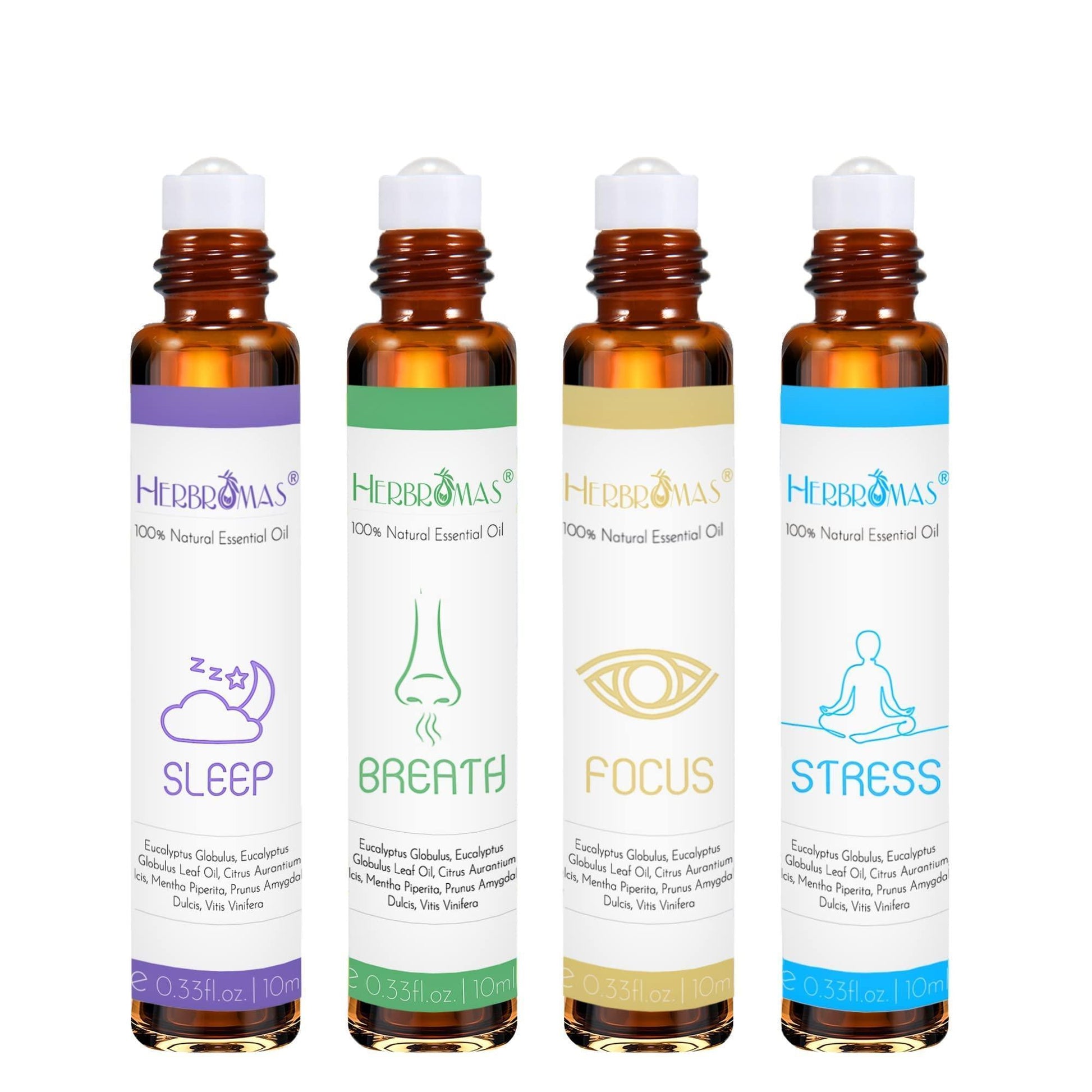 Herbromas - Ensemble D'huiles Essentielles Aromatiques, Prêt à L'emploi, Mélange Pré - séchées Pour Les Soins de la Peau, Pour Usage Domestique, Cadeau de Parfum Relaxant Pour Les Femmes, 4x10ml - Natural Sleep