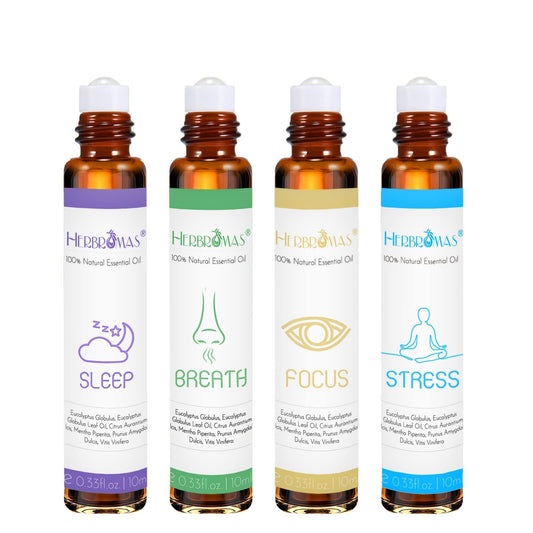 Herbromas - Ensemble D'huiles Essentielles Aromatiques, Prêt à L'emploi, Mélange Pré - séchées Pour Les Soins de la Peau, Pour Usage Domestique, Cadeau de Parfum Relaxant Pour Les Femmes, 4x10ml - Natural Sleep