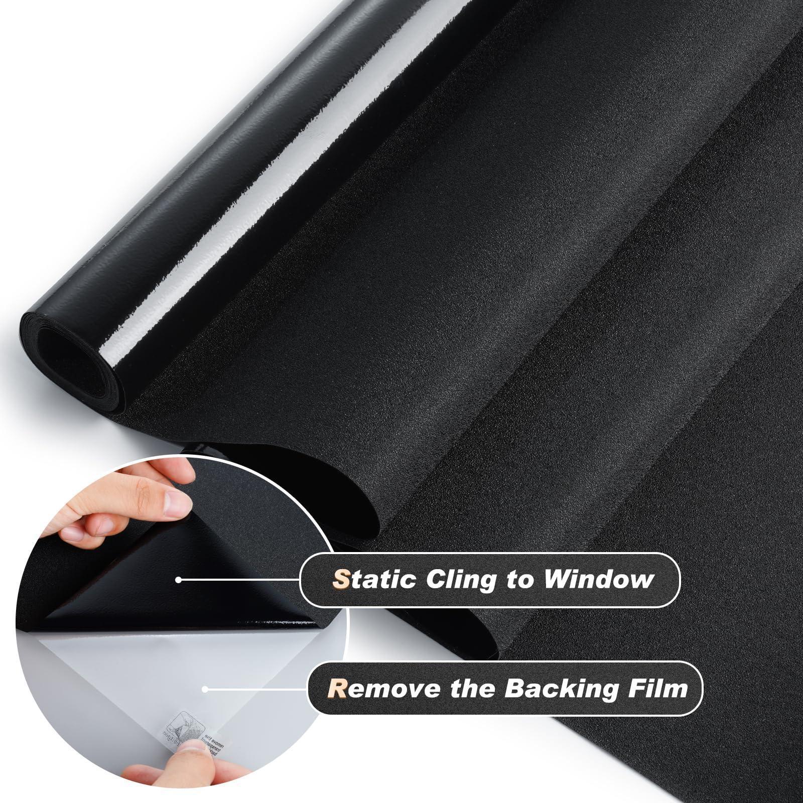 rabbitgoo Blackout Window Film, Black Out Window Film Privacy Day and Night, Blackout Window Cover Window Blackout Film for Glass Windows, Light Blocking UV Protection Dark Black 44.5x200 cm - Natural Sleep