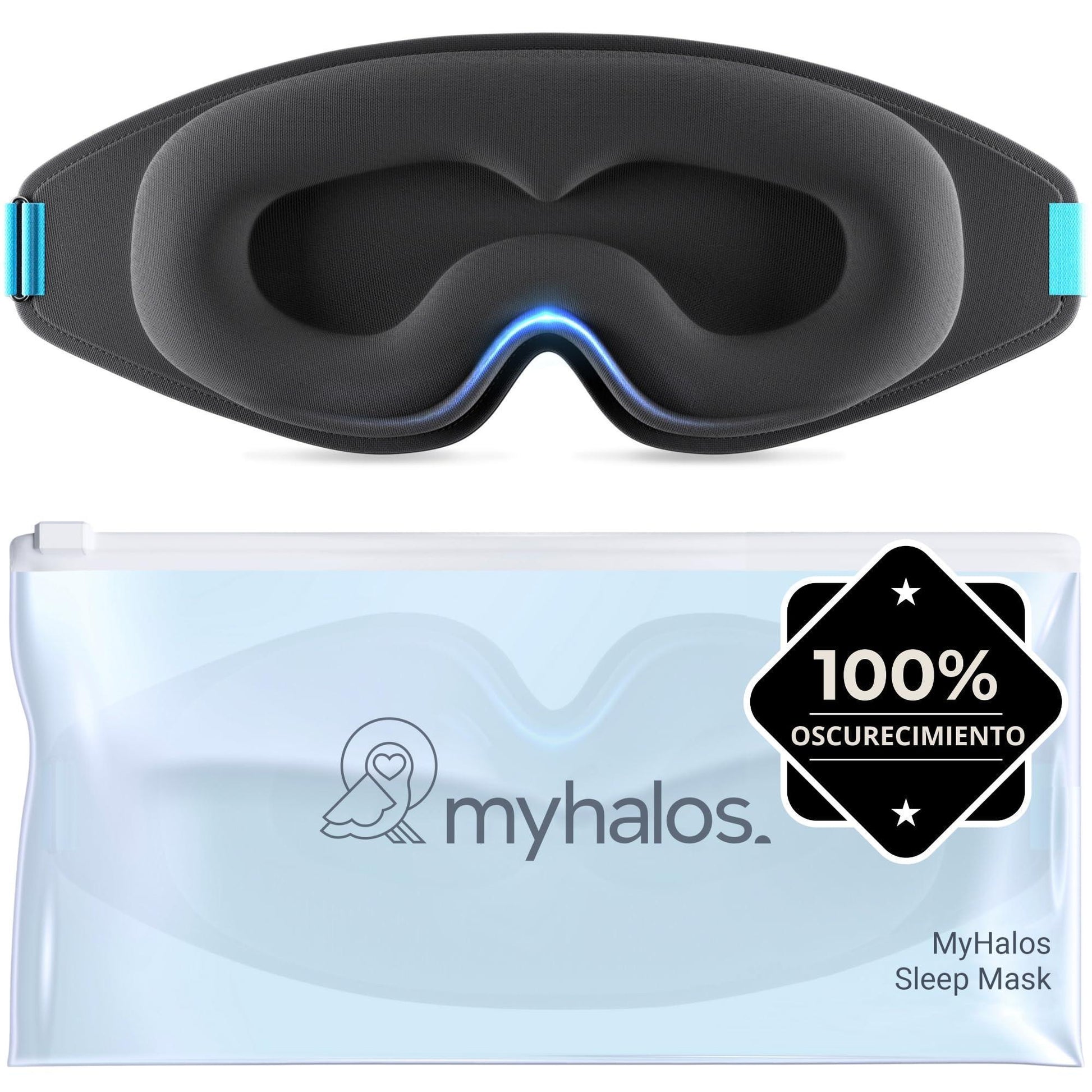 MyHalos Mask Antifaz para Dormir – Antifaz para Dormir Mujer y Hombre Modelo 2022 – Antifaz para Dormir Ojos Sin Presión – Antifaz Dormir con Bolsa de Almacenamiento - Viajes, Yoga, Vendaje de Ojos - Natural Sleep