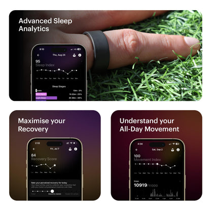 ULTRAHUMAN Ring AIR - Pas d'abonnement à l'application - Smart Ring - Taille d'abord avec kit de dimensionnement - Moniteur de Sommeil, entraînements, FC, HRV - Batterie jusqu'à 6 Jours (Taille 12) - Natural Sleep